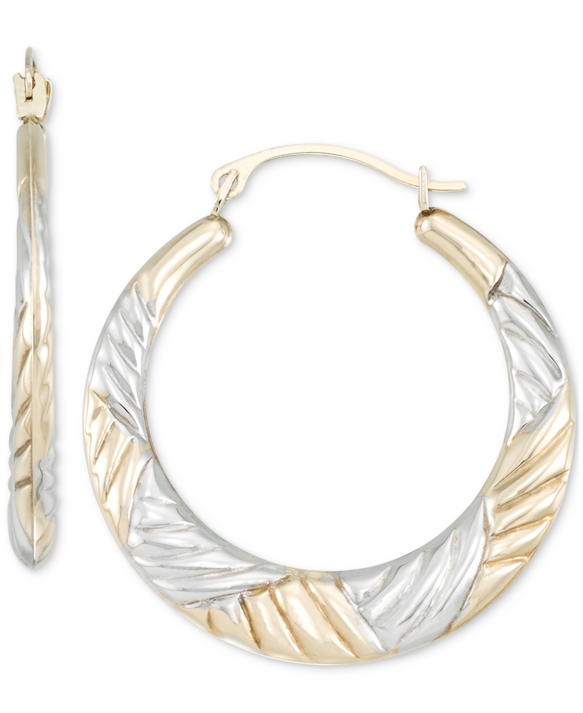 Macy's Diamond Cut Graduated Round Hoop Earrings In 10k Two-tone Gold