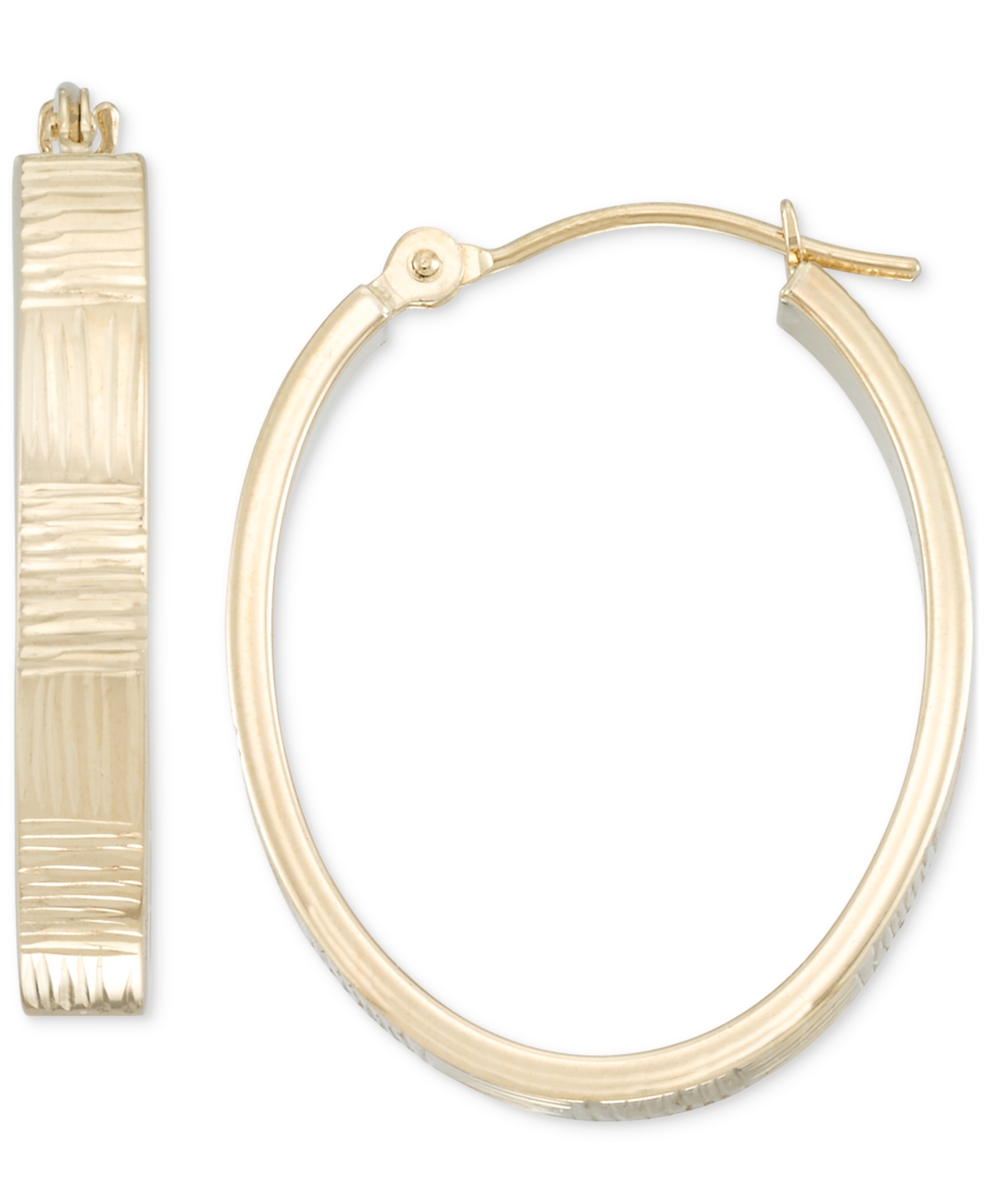 Macy's Diamond Cut Oval Hoop Earrings In 10k Yellow Gold