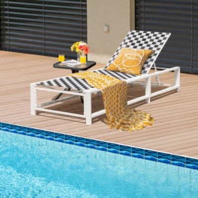 Patio Lounge Chair Chaise Adjustable Reclining Chair Garden Deck Wheel