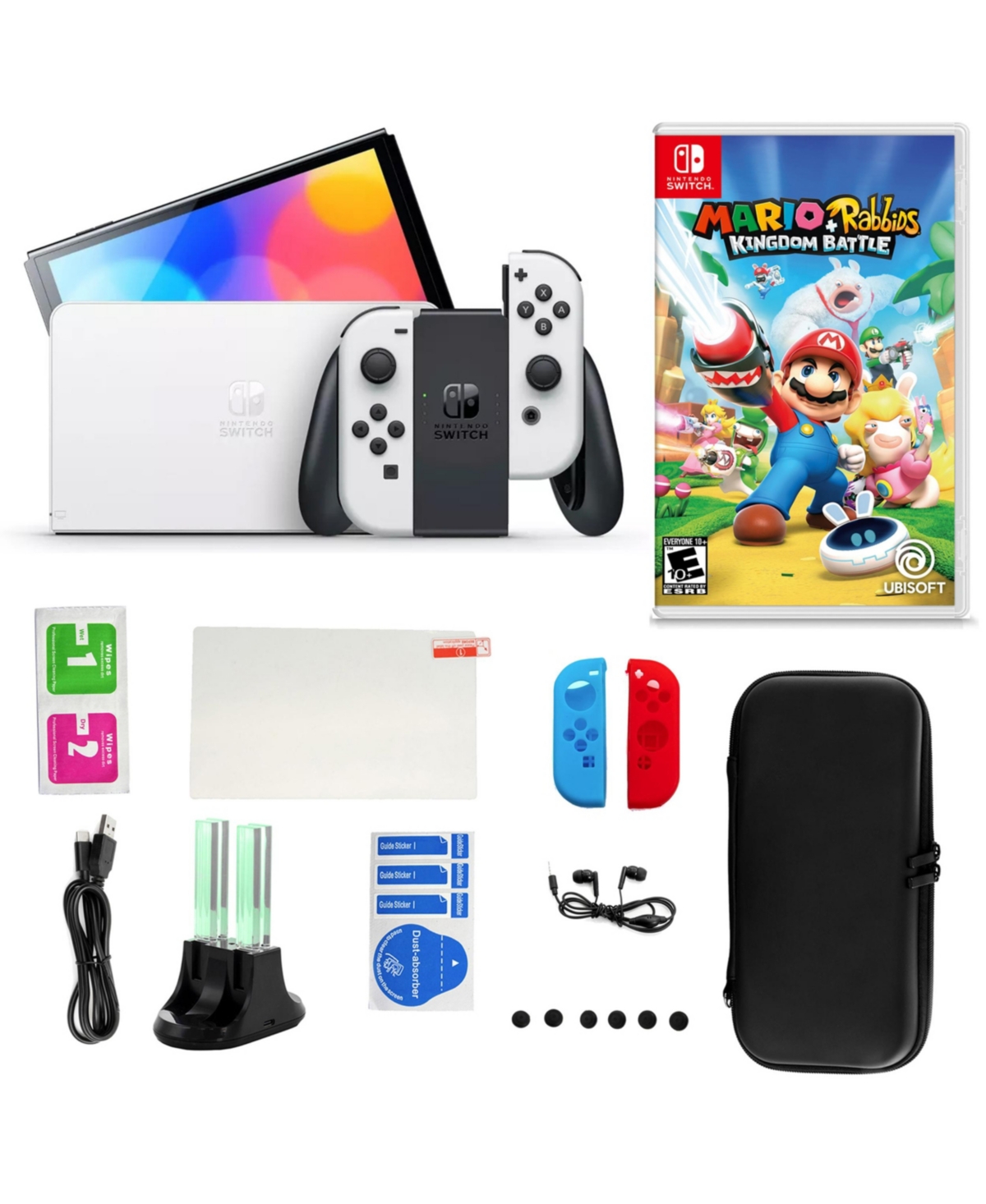 UPC 658580298449 product image for Nintendo Switch Oled White with Mario Rabbids Kingdom Battle & Accessories | upcitemdb.com