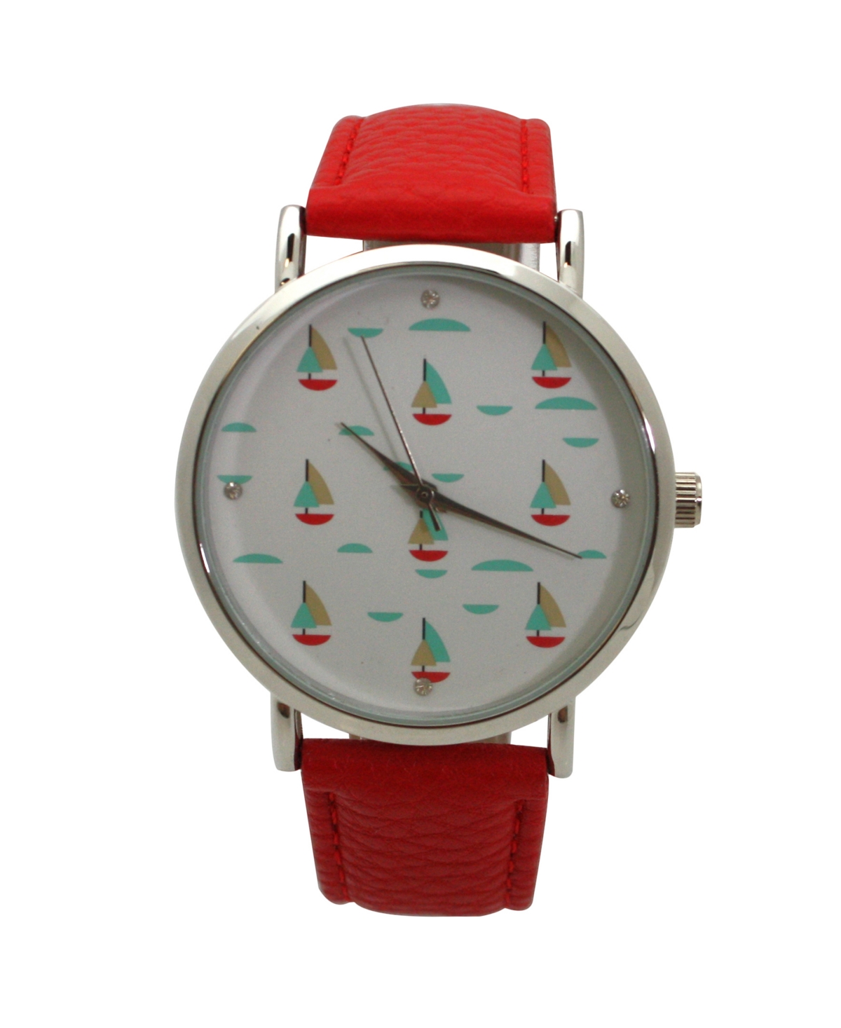 Soft Leather Band Sailing Boats Dial Women Watch - Red