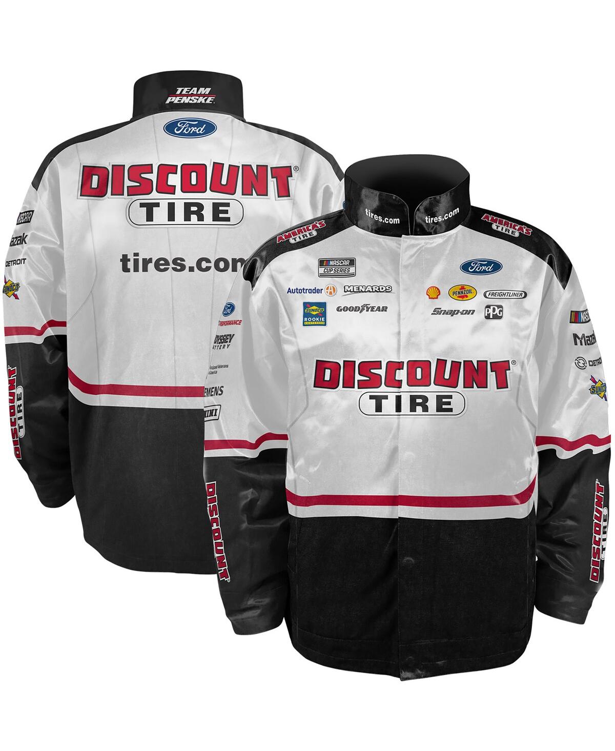 Shop Team Penske Men's  White, Black Austin Cindric Discount Tire Nylon Uniform Full-snap Jacket In White,black