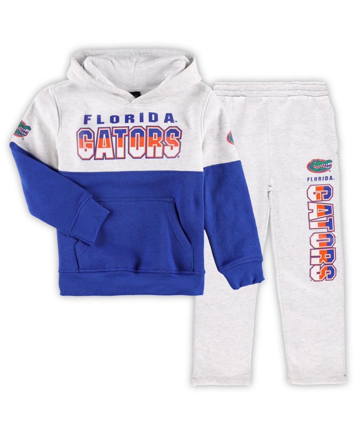 Outerstuff Little Boys And Girls Heather Gray, Royal Florida Gators Playmaker Pullover Hoodie And Pants Set In Heather Gray,royal