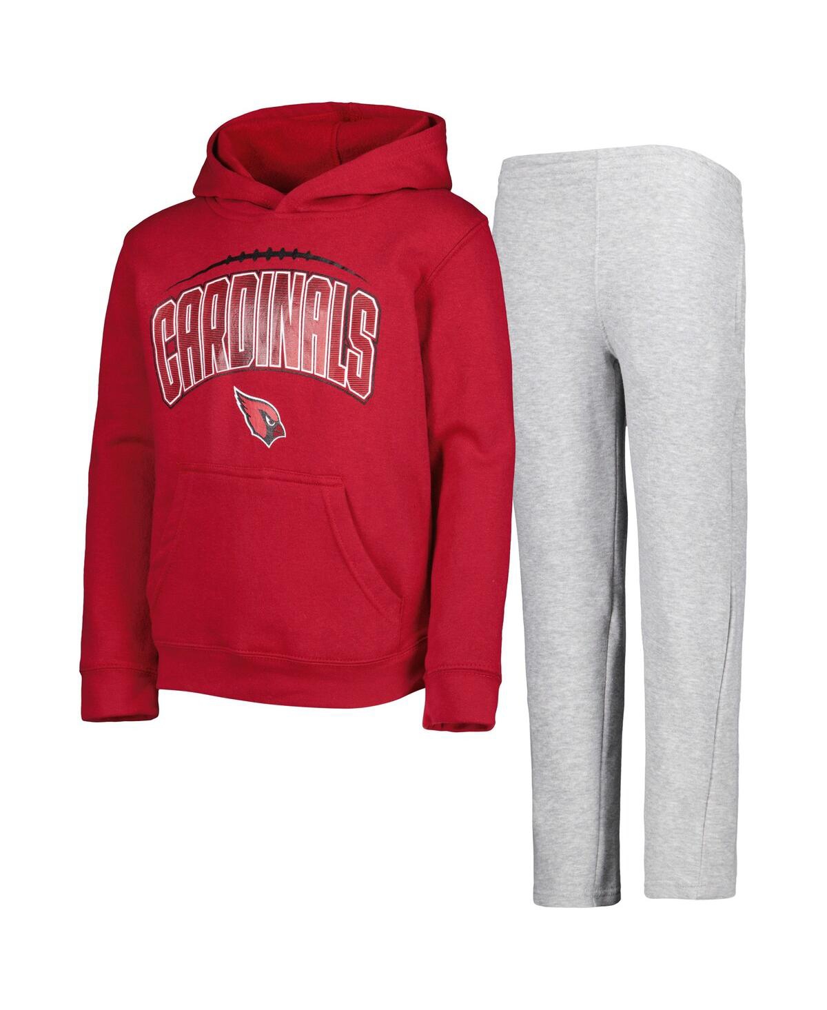 Outerstuff Big Boys And Girls Cardinal, Heather Gray Arizona Cardinals Double Up Pullover Hoodie And Pants Set In Cardinal,heather Gray