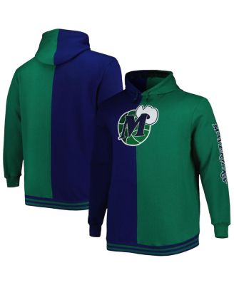 Men's Navy, Green Dallas Mavericks Big and Tall Hardwood Classics Split Pullover Hoodie