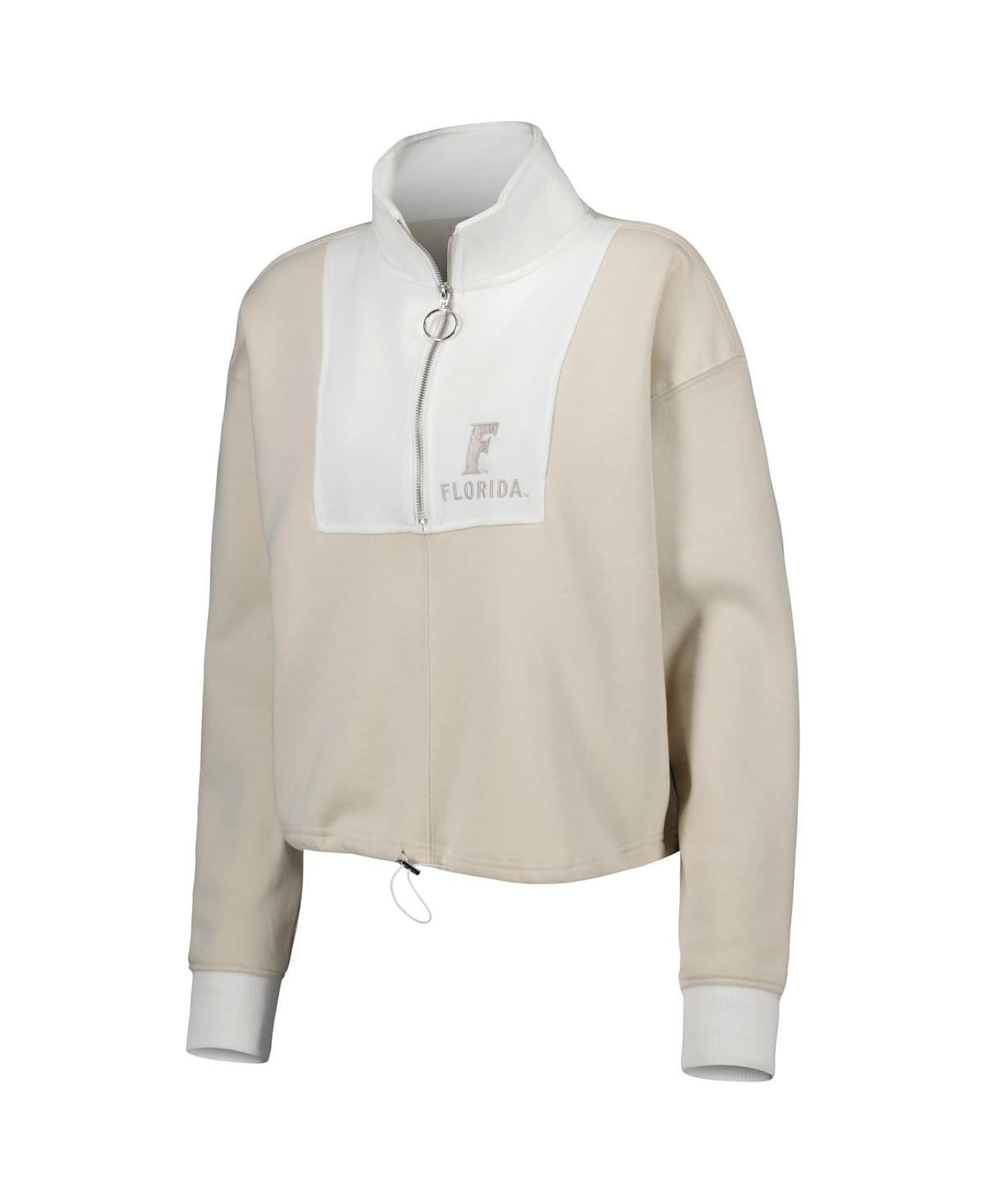 GAMEDAY COUTURE WOMEN'S GAMEDAY COUTURE TAN, WHITE FLORIDA GATORS COLOR-BLOCK QUARTER-ZIP JACKET 