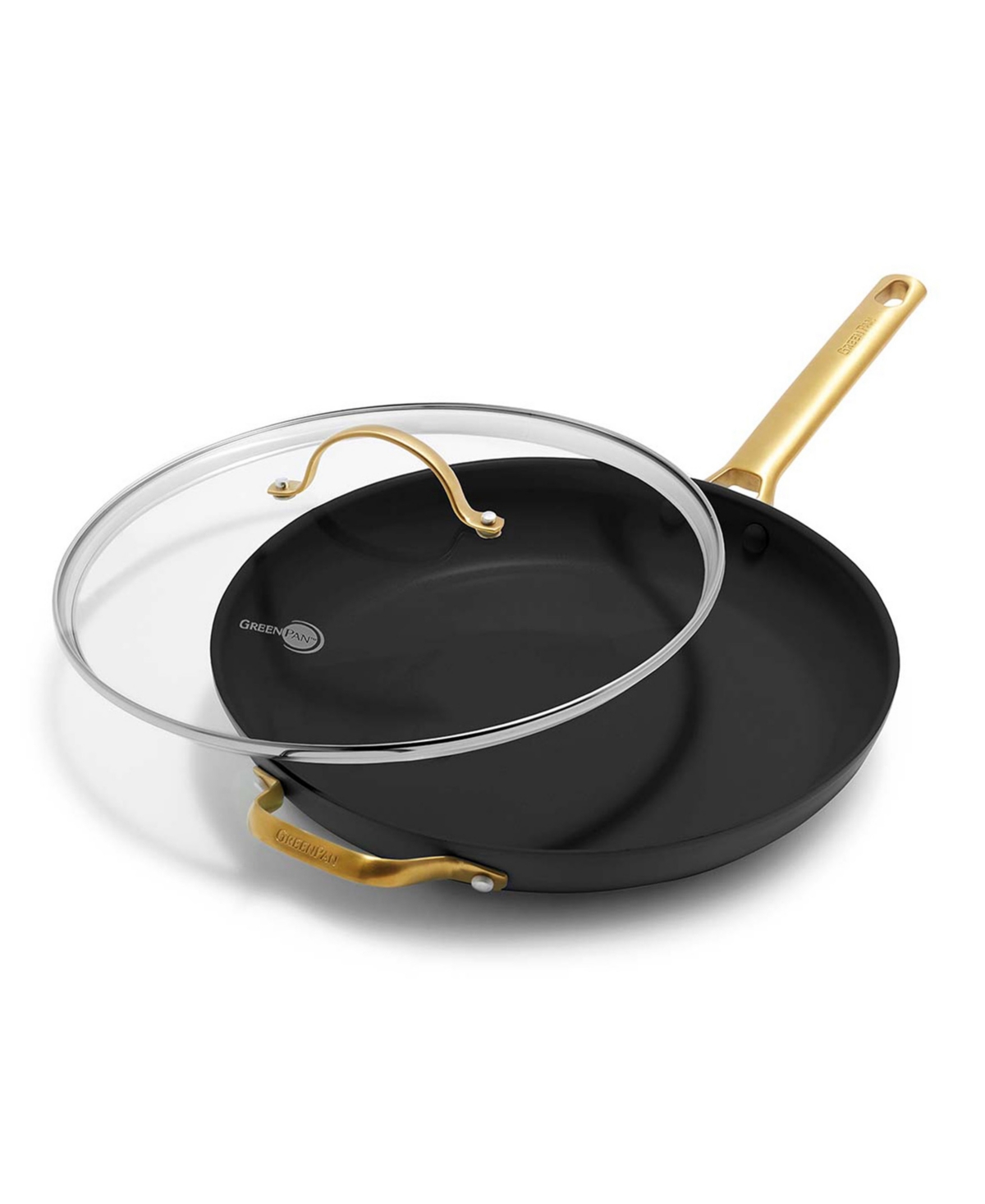 Greenpan Reserve Hard Anodized Healthy Ceramic Nonstick 12" Frying Pan Skillet With Helper Handle And Lid In Black