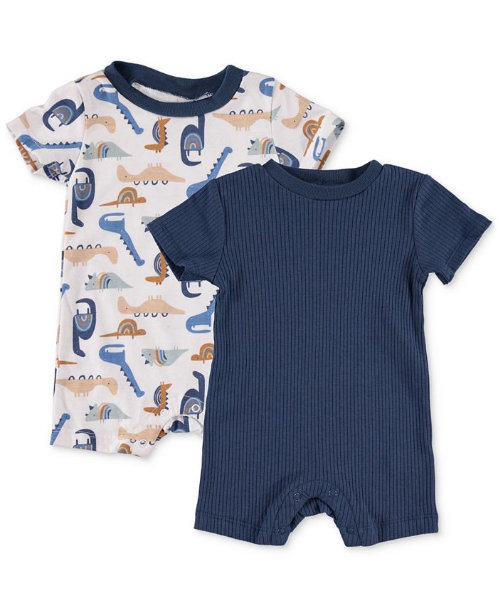 Chickpea Baby Boys Short Sleeved Animal Crewneck Rompers, Pack of 2