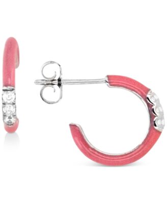Cubic Zirconia & Enamel Small C-Hoop Earrings, 0.55"
