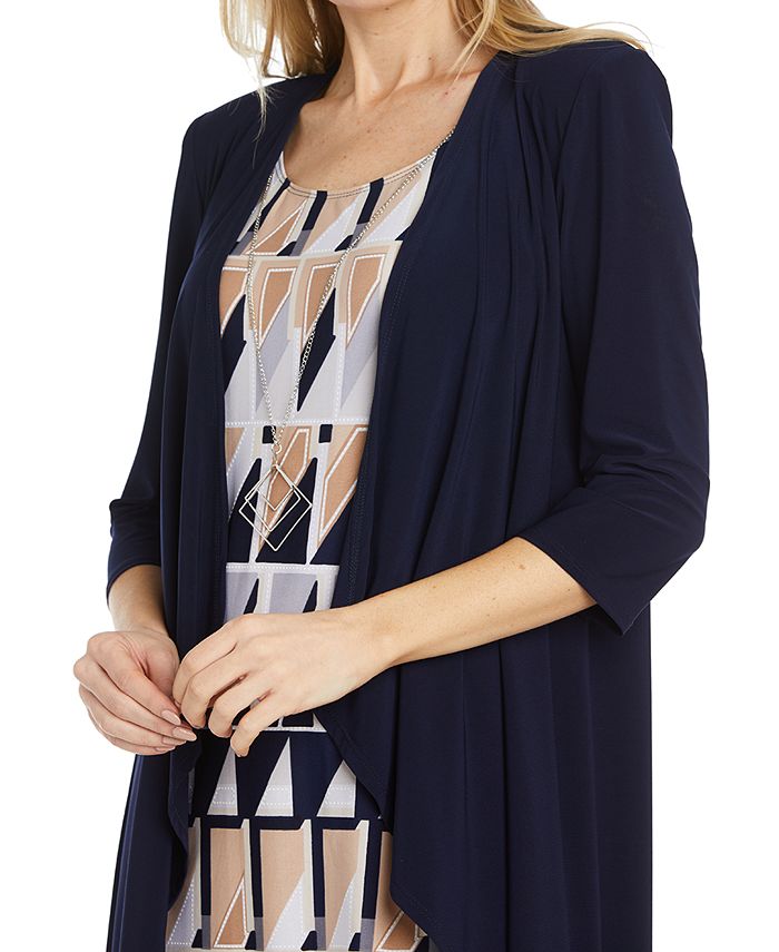 R & M Richards Women's Printed Jacket & Necklace Dress Blue Size 18W
