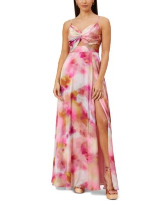 Aidan by Aidan Mattox - Printed Long Twist-Front Dress