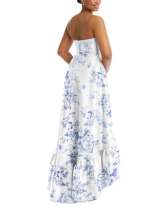 Plus Size Strapless Floral High-Low Ruffle Hem Maxi Dress with Pockets