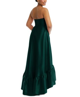 Plus Size Strapless Deep Ruffle Hem Satin High Low Dress with Pockets
