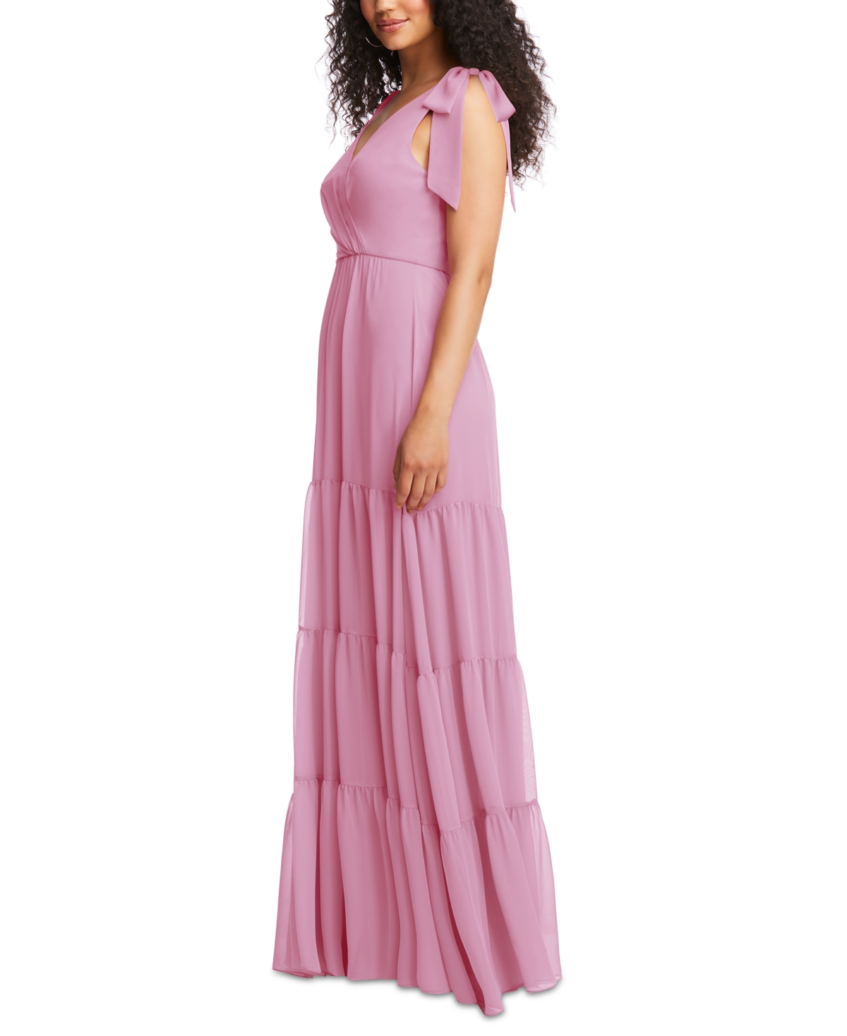 Dessy Collection Plus Size Bow-Shoulder Faux Wrap Maxi Dress with Tiered Skirt