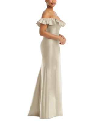 Women's Off-the-Shoulder Ruffle Neck Satin Trumpet Gown