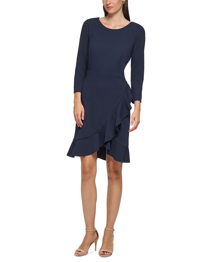 3/4-Sleeve Dress Macy\'s Women\'s Tommy Scoop-Neck - Ruffle-Trim Hilfiger