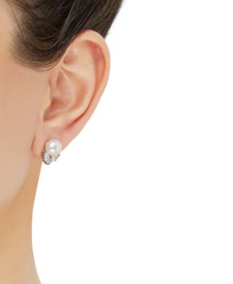 Cultured Freshwater Pearl (8mm) & Cubic Zirconia Stud Earrings in Sterling Silver