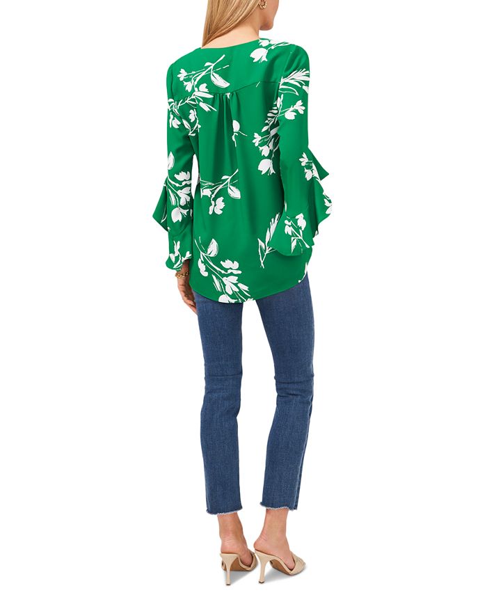 Vince Camuto Women's Floral Whisper Printed Flutter-Sleeve Blouse - Macy's