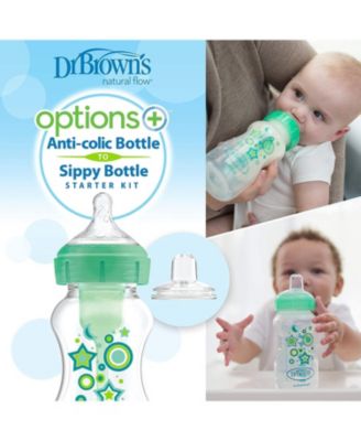 Baby Anti-Colic Options+ Wide-Neck Baby Bottle to Sippy Bottle, 9oz, 2 pack, Green