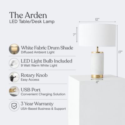 Arden 17" Modern LED Marble Table Lamp with Charging USB Port
