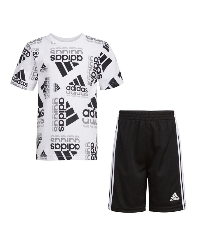 adidas Little Boys All Over Print Cotton T-shirt and Shorts, 2 Piece ...