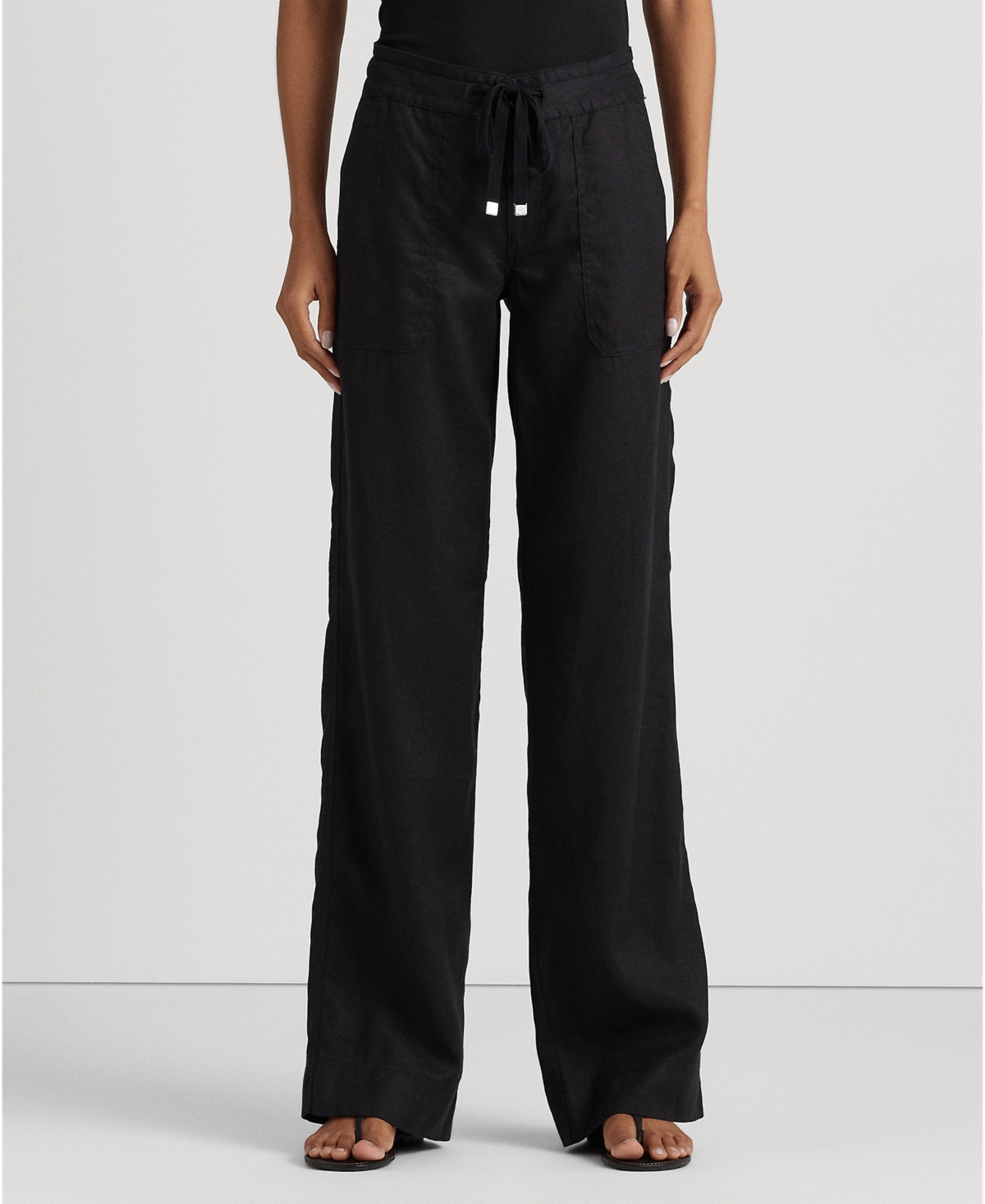 Lauren Ralph Lauren Wide-leg Linen Pants In Polo Black