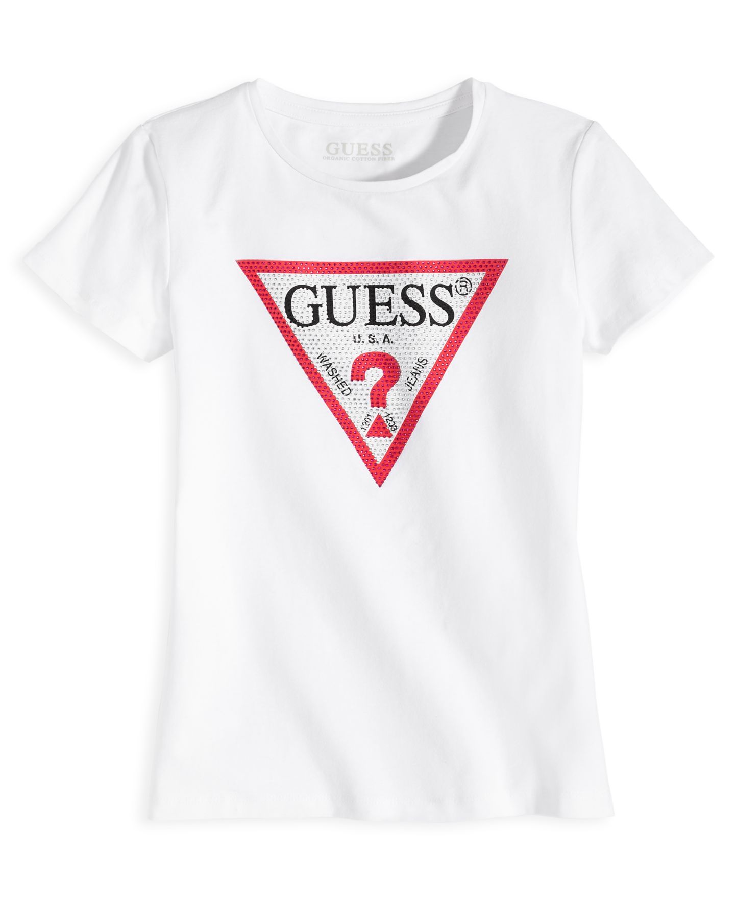 Футболка GUESS Triangle Rhinestone Logo T-shirt для девочек, цвет: Белый — фото 3