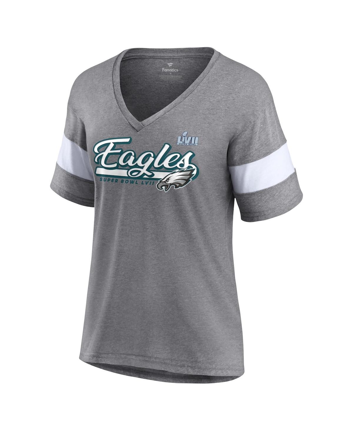 Women's FanaticsPhiladelphia Eagles Super Bowl Lvii Raise The Bar Tri-Blend Half-Sleeve V-Neck T-shirt - Heather Gray