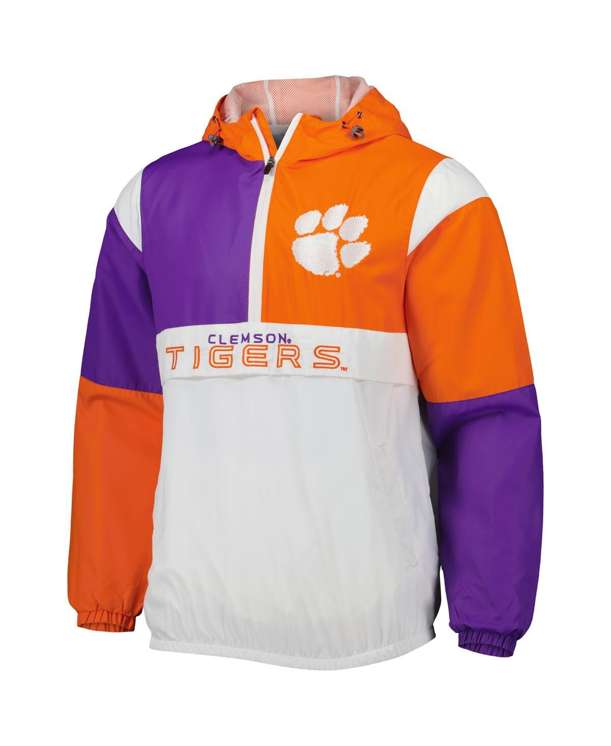 G-III SPORTS BY CARL BANKS MEN'S G-III SPORTS BY CARL BANKS WHITE, ORANGE CLEMSON TIGERS FAIR CATCH HALF-ZIP ANORAK JACKET 