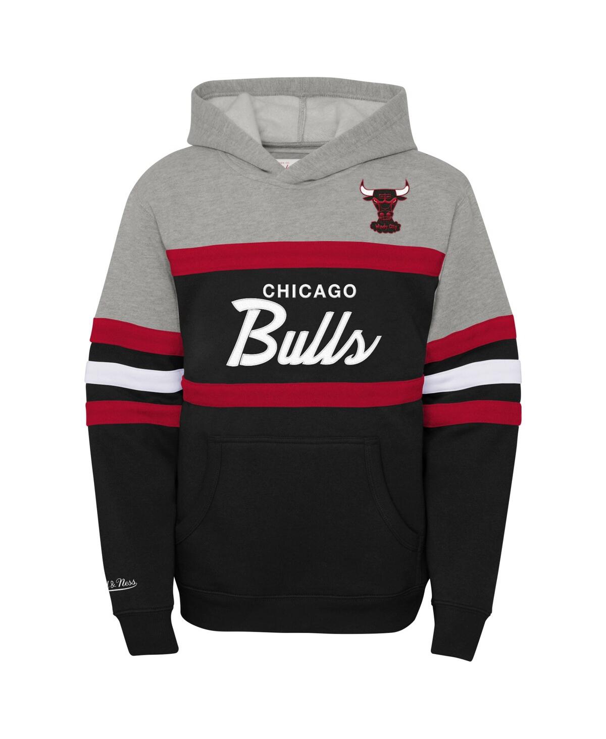 Mitchell & Ness Big Boys  Heather Gray, Black Chicago Bulls Hardwood Classics Head Coach Pullover Hoo In Heather Gray,black