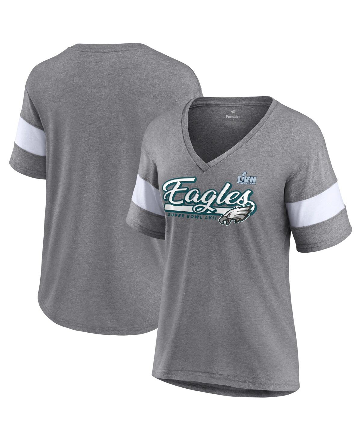 Women's FanaticsPhiladelphia Eagles Super Bowl Lvii Raise The Bar Tri-Blend Half-Sleeve V-Neck T-shirt - Heather Gray