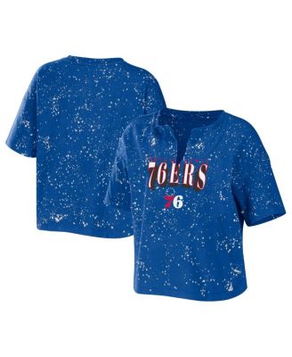 Women's Royal Philadelphia 76ers Bleach Splatter Notch Neck T-shirt