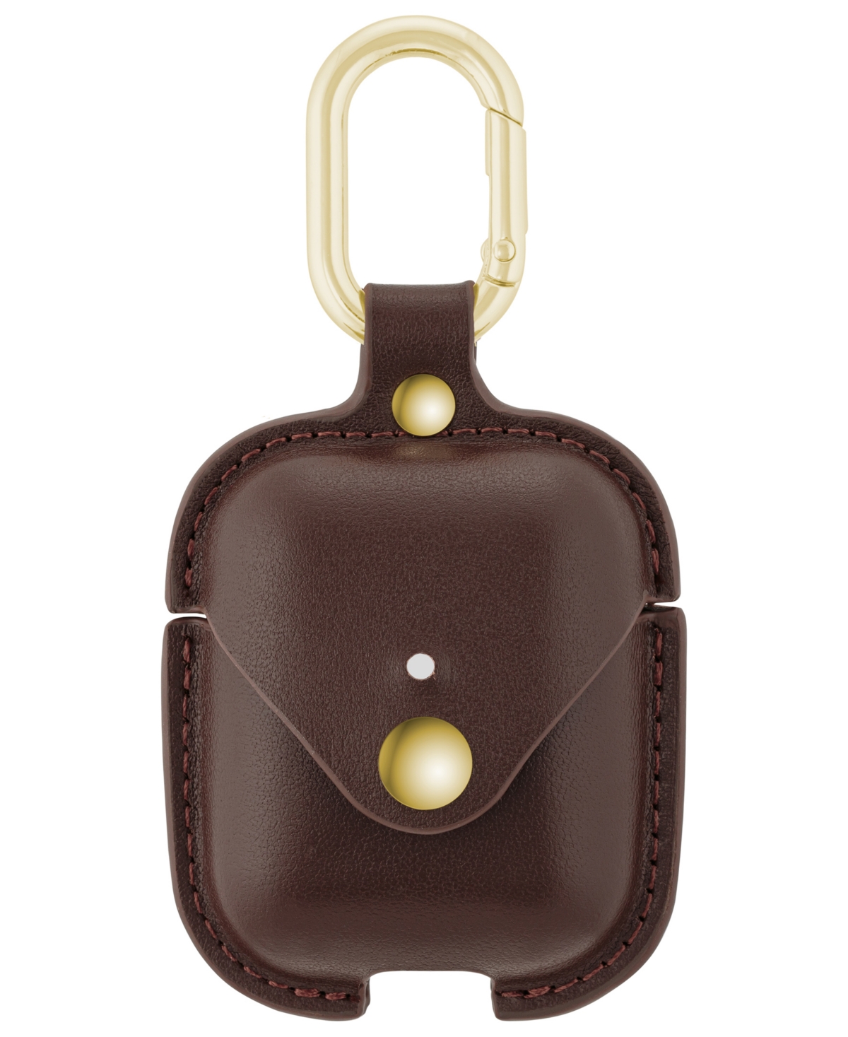 Brown Leather Apple AirPods Case with Gold-Tone Snap Closure and Carabiner Clip - Brown, Gold-Tone