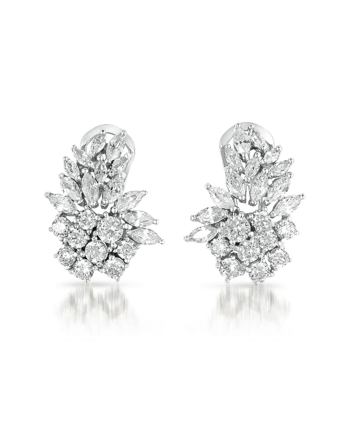 Cubic Zirconia Sterling Silver White Gold Plated Marquise Cluster Earrings - White