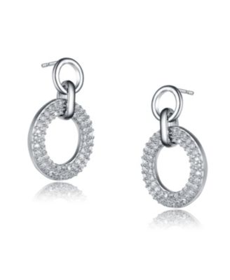 Sterling Silver White gold Plated Cubic Zirconia Solitaire with Halo Drop Earrings