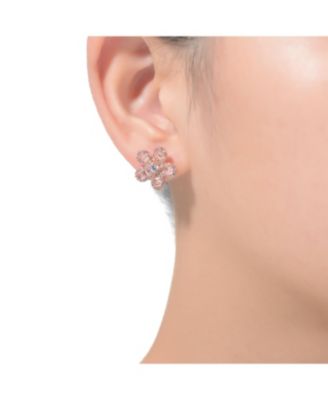 Sterling Silver 18K Rose Plated Clear Cubic Zirconia Flower Stud Earrings