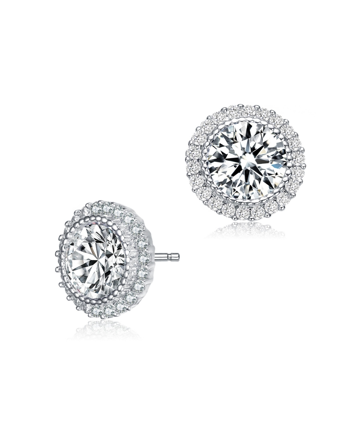 Sterling Silver Round Cubic Zirconia Milgrain Set Halo Stud Earrings - Gold