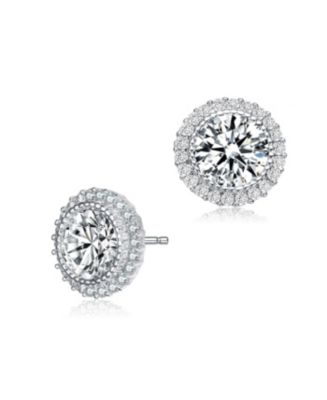 Genevive Sterling Silver Round Cubic Zirconia Milgrain Set Halo Stud ...