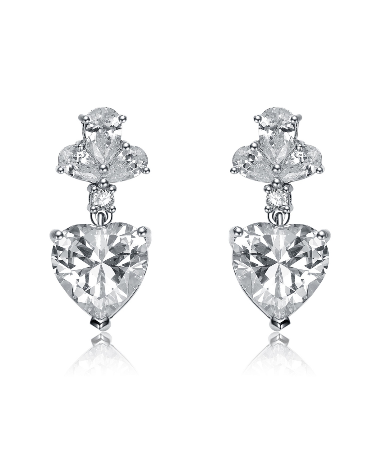 Sterling Silver Clear Cubic Zirconia Triangle Drop Earrings - White