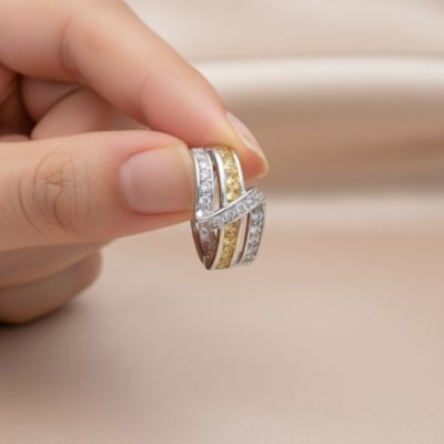 Sterling Silver Cubic Zirconia Cross Path Stud Earrings