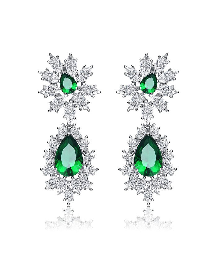 Genevive Sterling Silver with White Gold Plated Cubic Zirconia Drop ...
