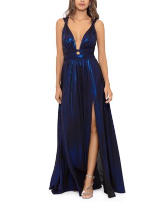 Betsy and adam v neck satin gown best sale