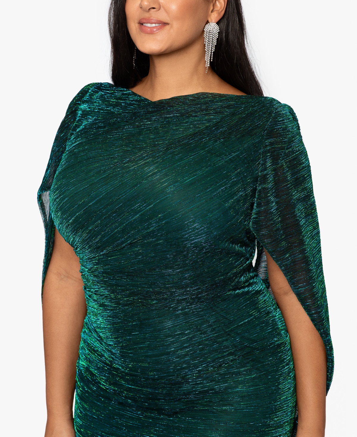 Betsy & Adam Plus Size Scoop-Neck Glitter Cape Sheath Gown