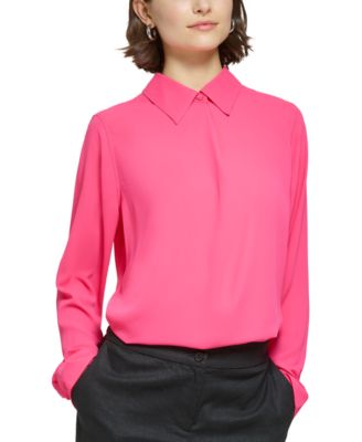 Calvin Klein - Petite Collared Long-Sleeve Blouse