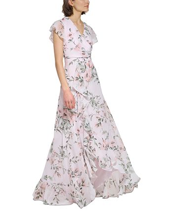 Calvin Klein Women's Flutter-Sleeve Floral-Print Maxi Dress - Macy's