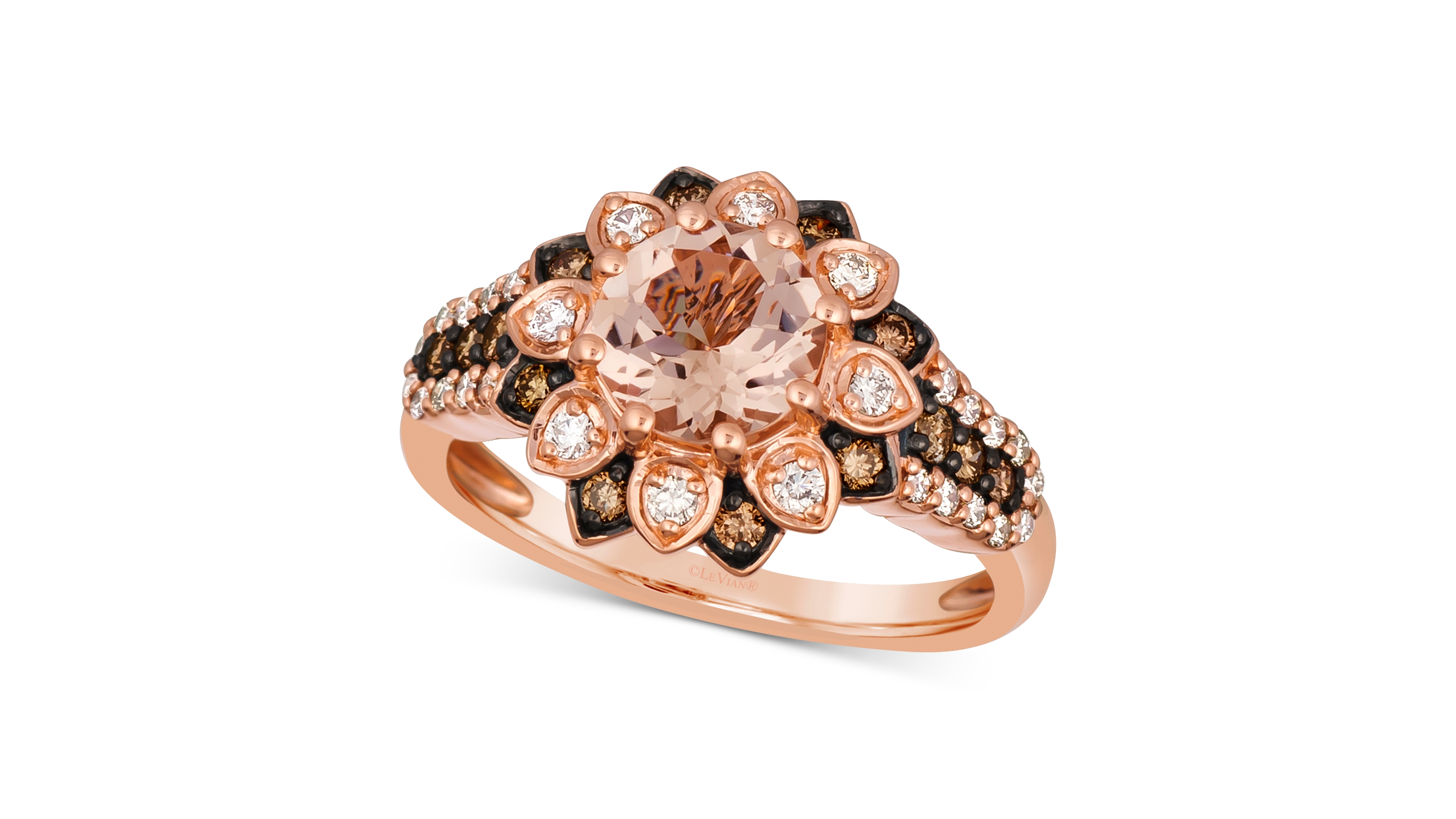 Le Vian Peach Morganite (7/8 ct. t.w.) & Diamond (3/8 ct. t.w.) Flower Ring in 14k Rose Gold