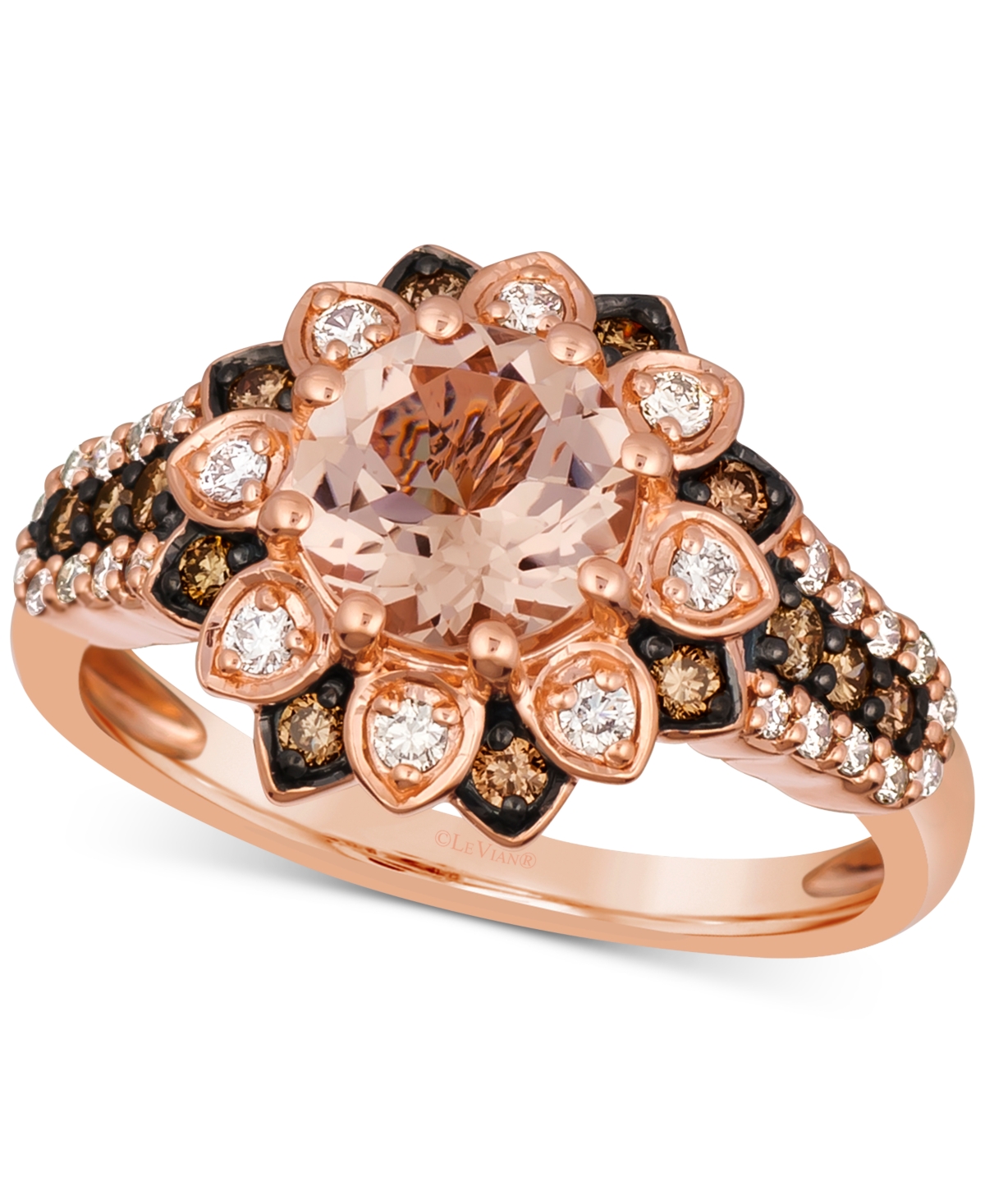 Le Vian Peach Morganite (7/8 ct. t.w.) & Diamond (3/8 ct. t.w.) Flower Ring in 14k Rose Gold