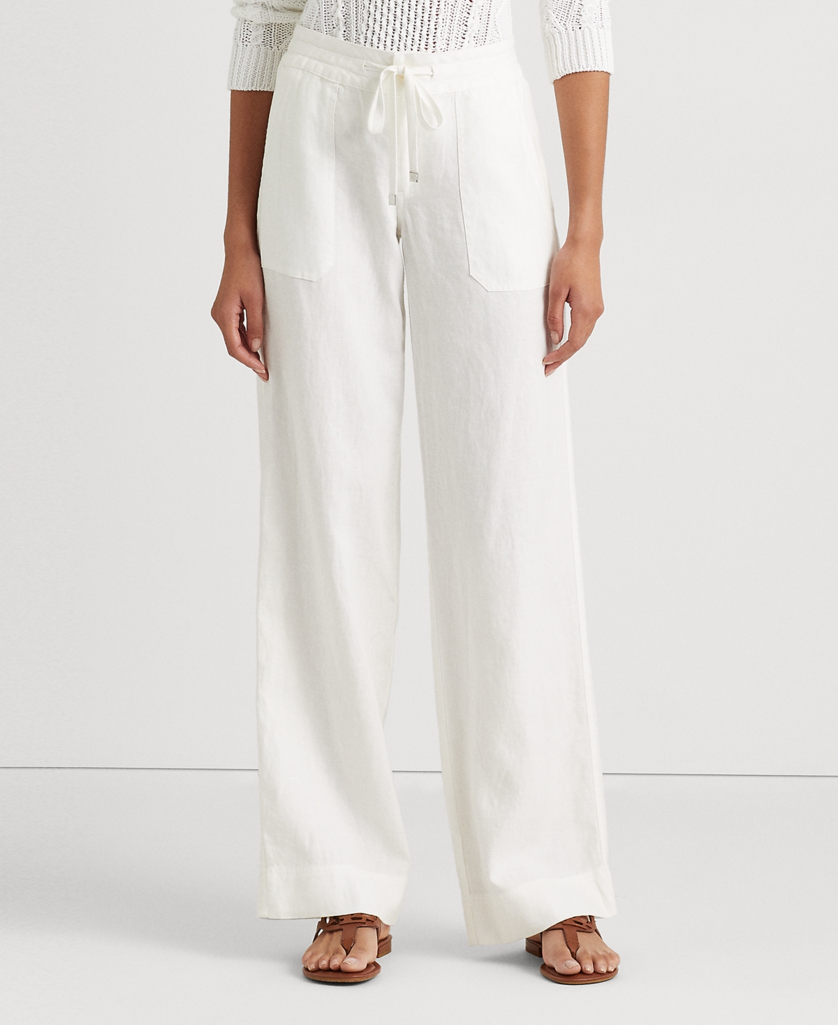 Shop Lauren Ralph Lauren Wide-leg Linen Pants, Regular & Petite In White