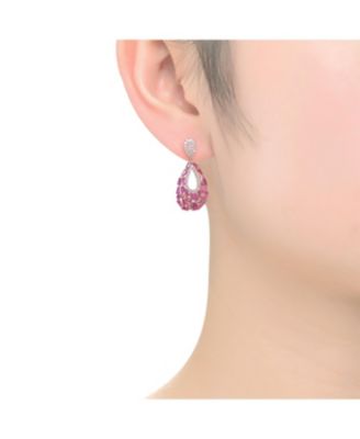 Sterling Silver Baguette & Round CZ Pear Shape Drop Earrings