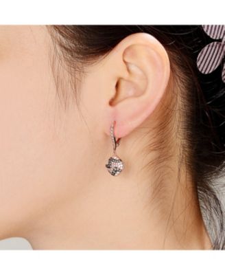 Sterling Silver 18K Rose Gold Plating Cubic Zirconia Square Designed Earring